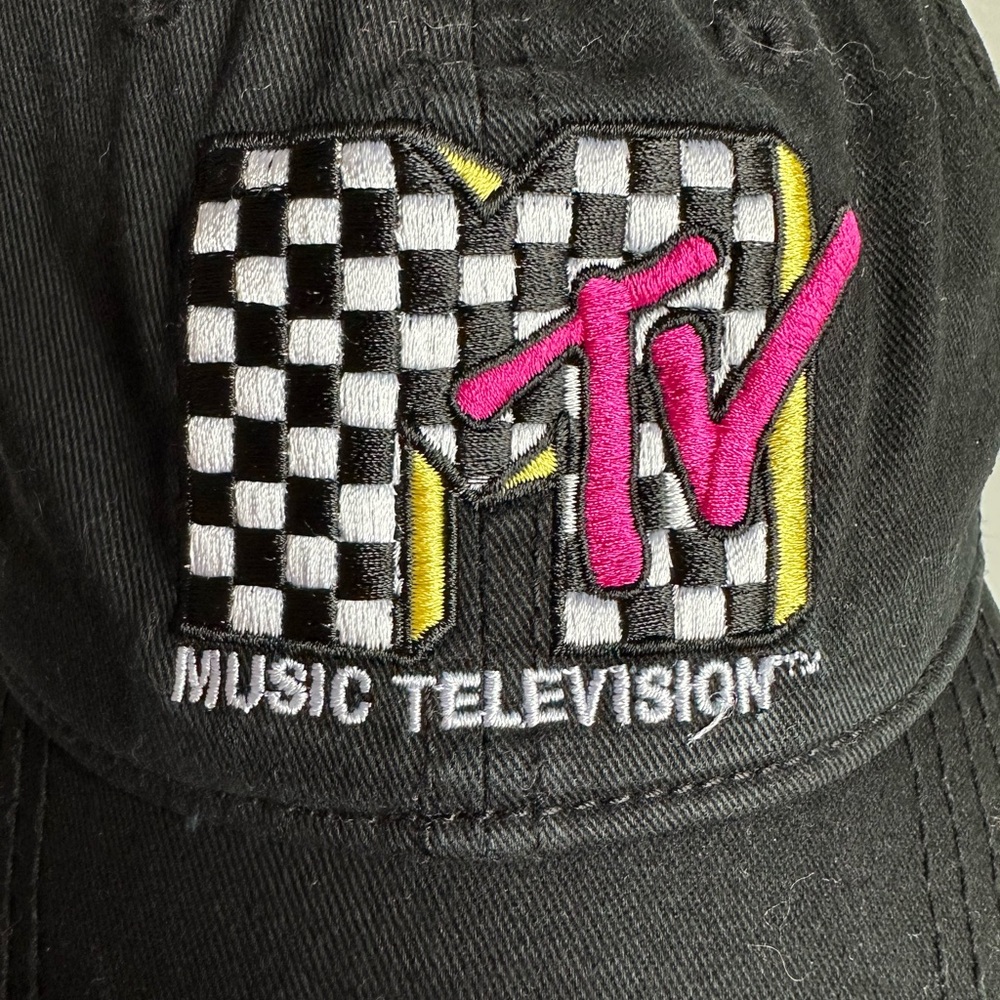 MTV baseball cap music television logo embroidered hat OSFM black cotton